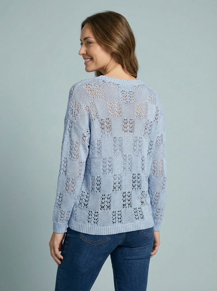 “VANESSA” Crochet Fine Knit Top - Sky Blue