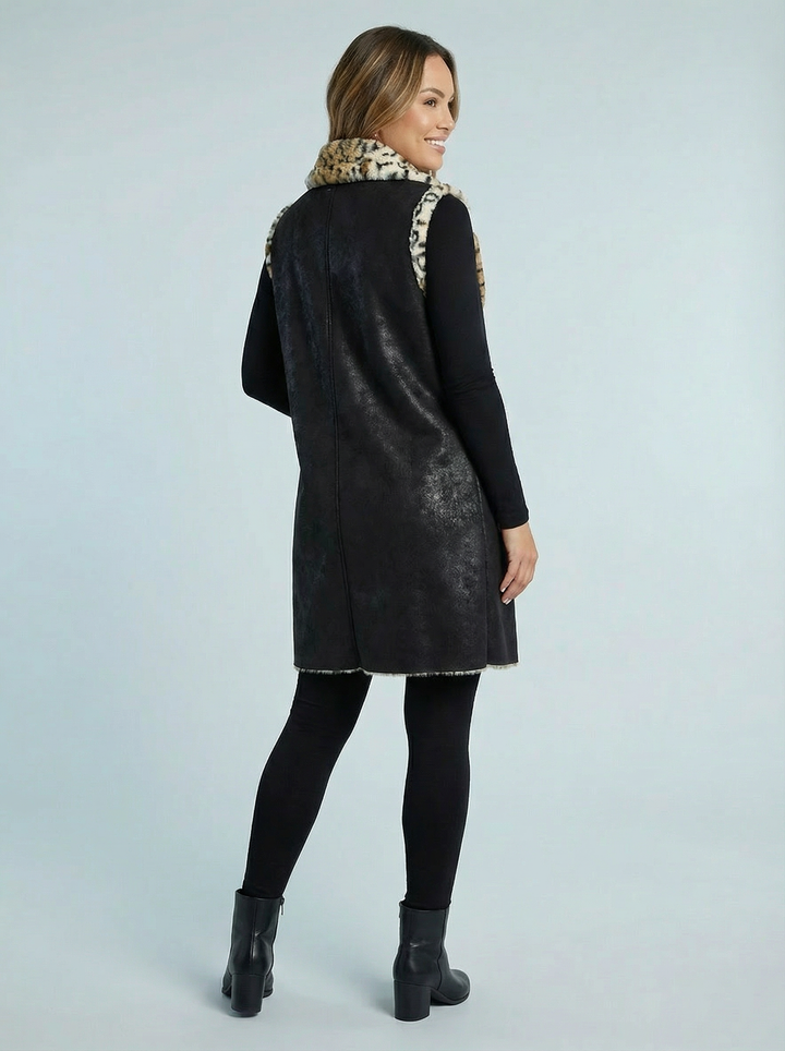 “JENNY” Animal Print Gilet - Black / Tan