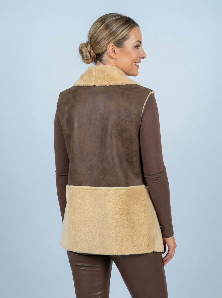“LEANNE” Faux Suede Gilet - Brown / Camel