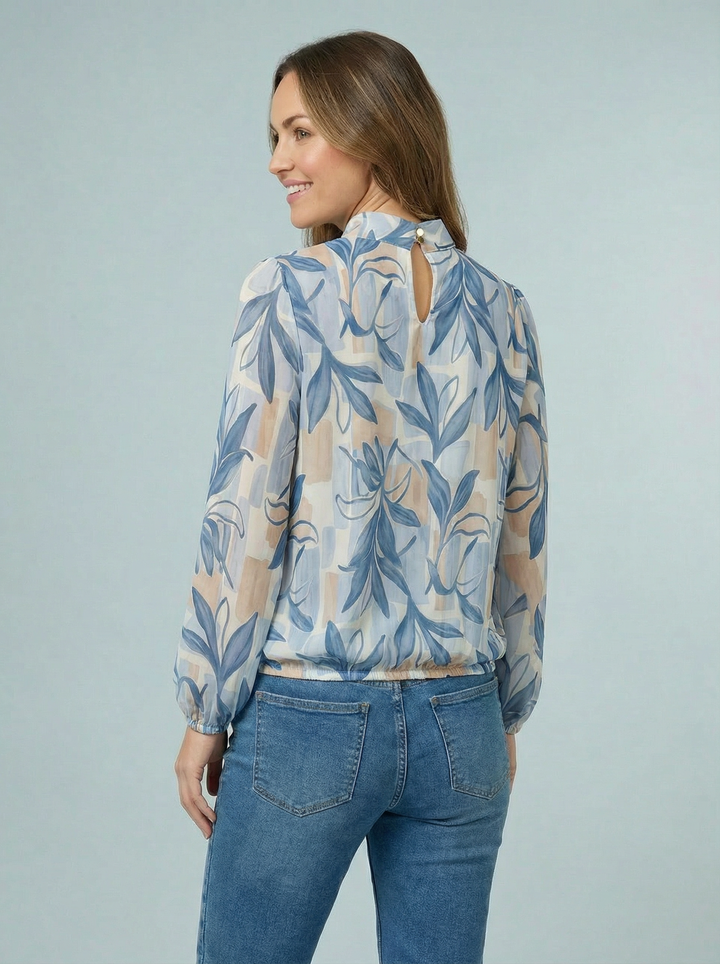 “CINDY” Floral Print Blouse - Sky Blue
