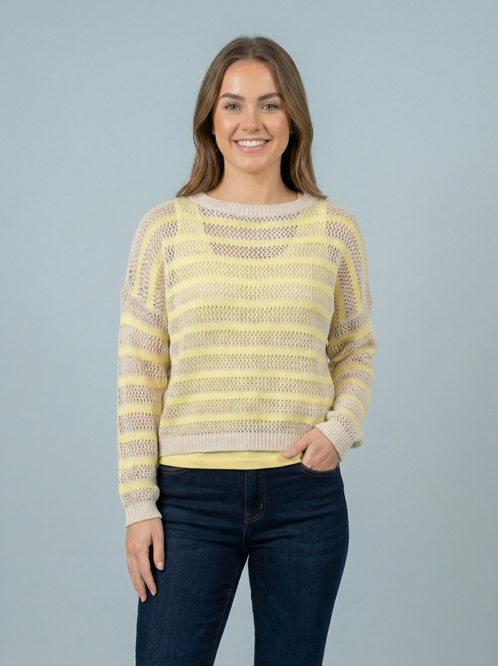 “FIONA”  Striped Fine Knit Top - Yellow