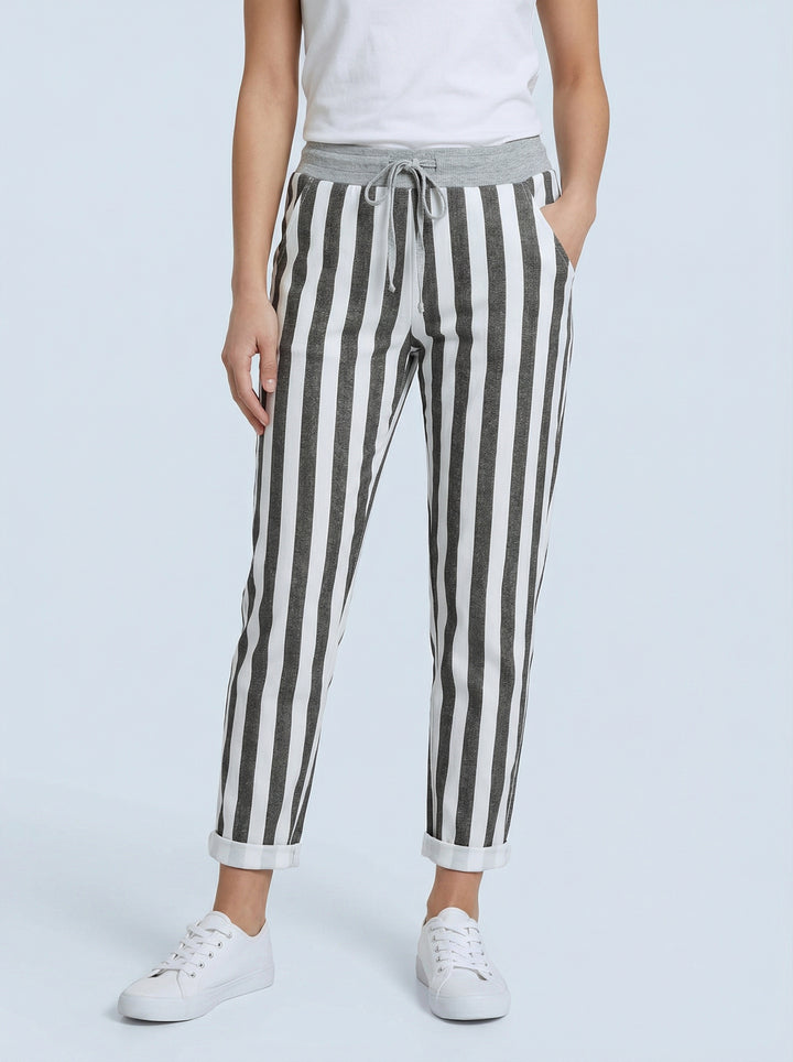 "RIO" Pin Stripe Magic Trouser - White & Grey