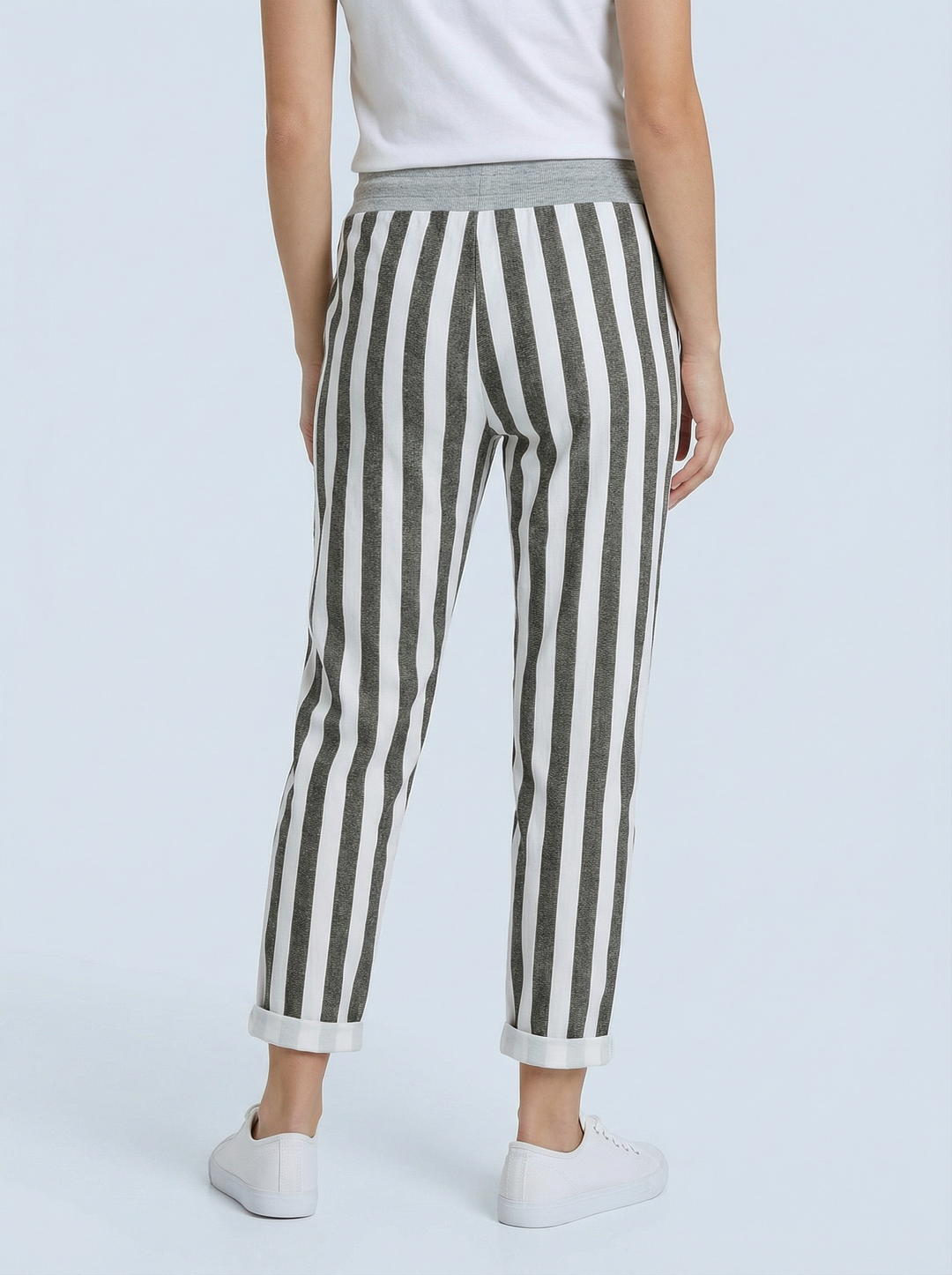 "RIO" Pin Stripe Magic Trouser - White & Grey