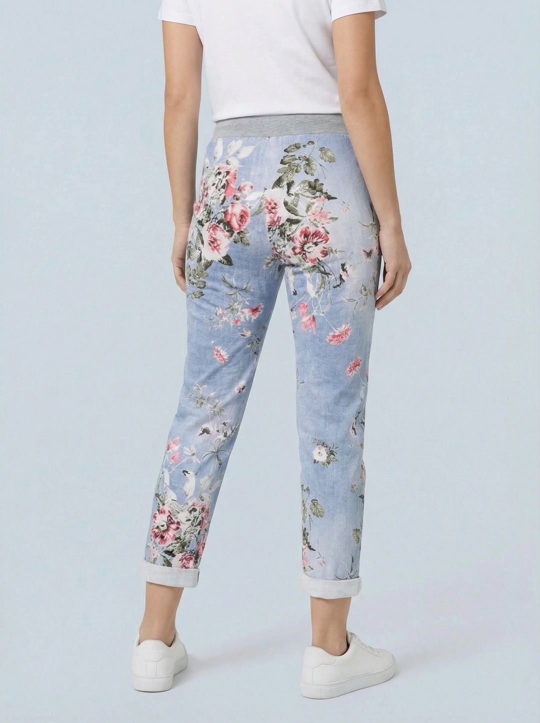 "RIO" Floral Print Magic Trouser - Light Denim
