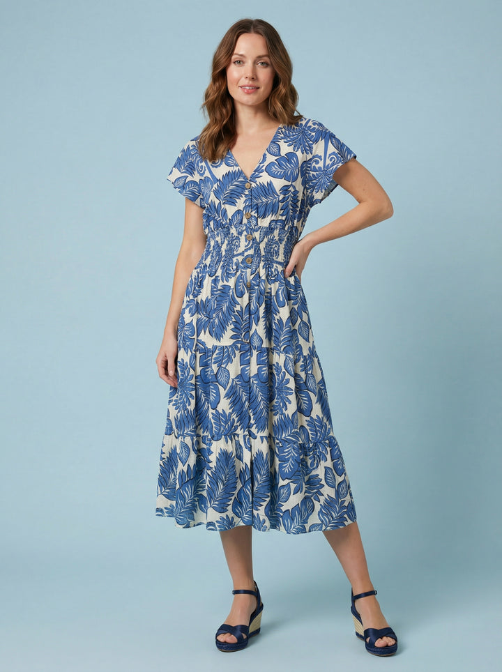 "MARIE" Floral Print Dress- Blue