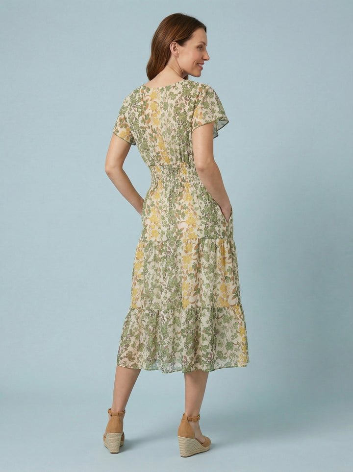 "MARIE" Floral Print Dress - Green / Yellow