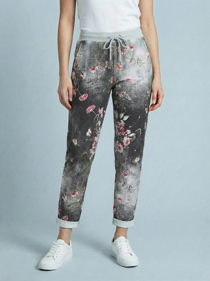 "RIO" Floral Print Magic Trouser-Black