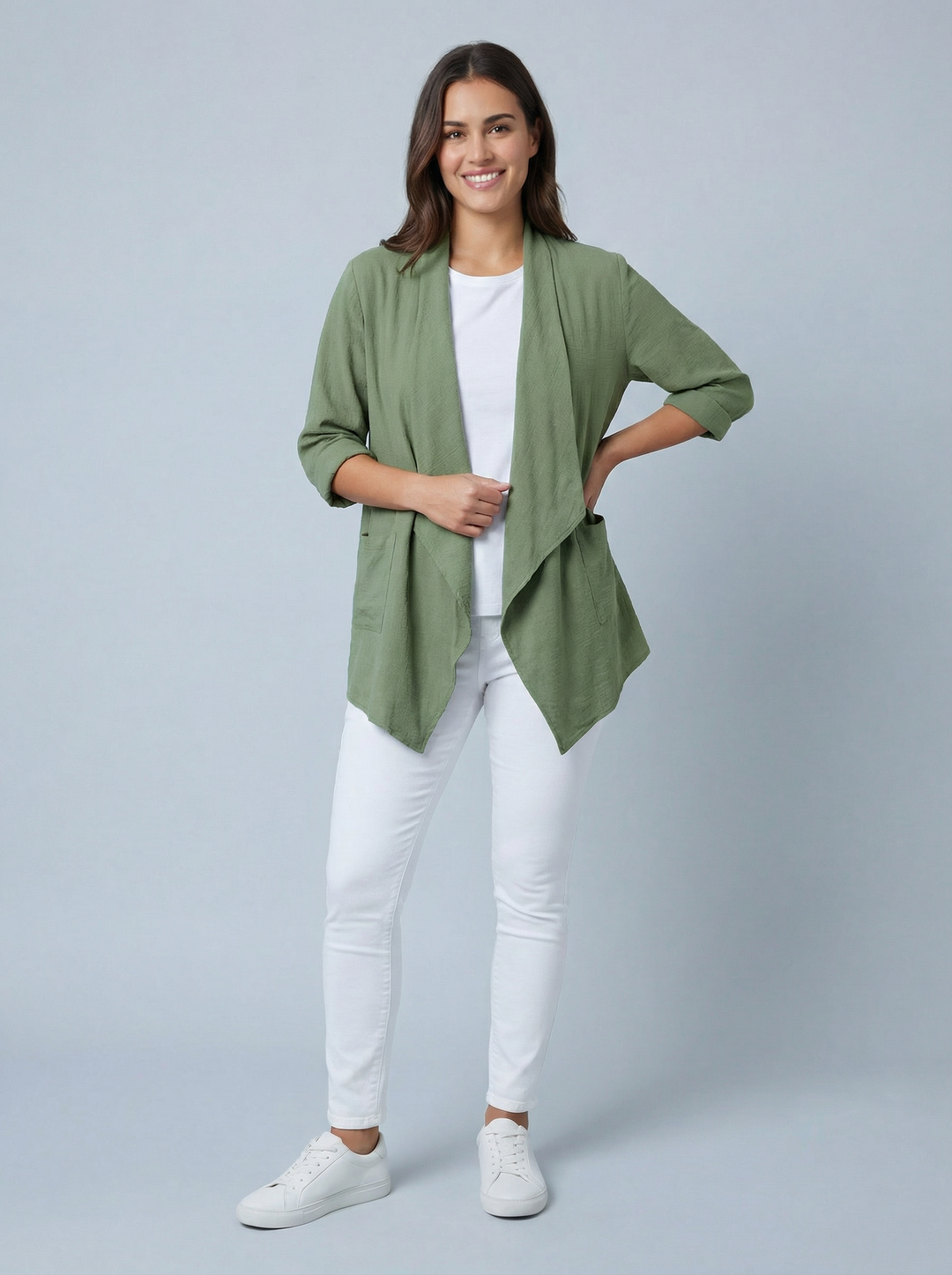 "AVA" Waterfall Jacket - Khaki