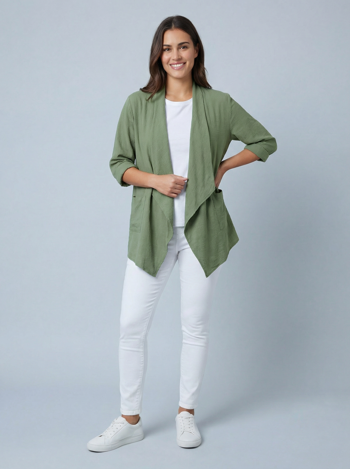 "AVA" Waterfall Jacket - Khaki