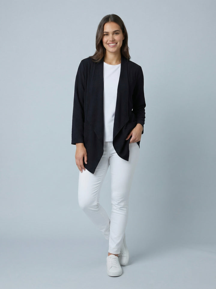 "AVA" Waterfall Jacket- Black