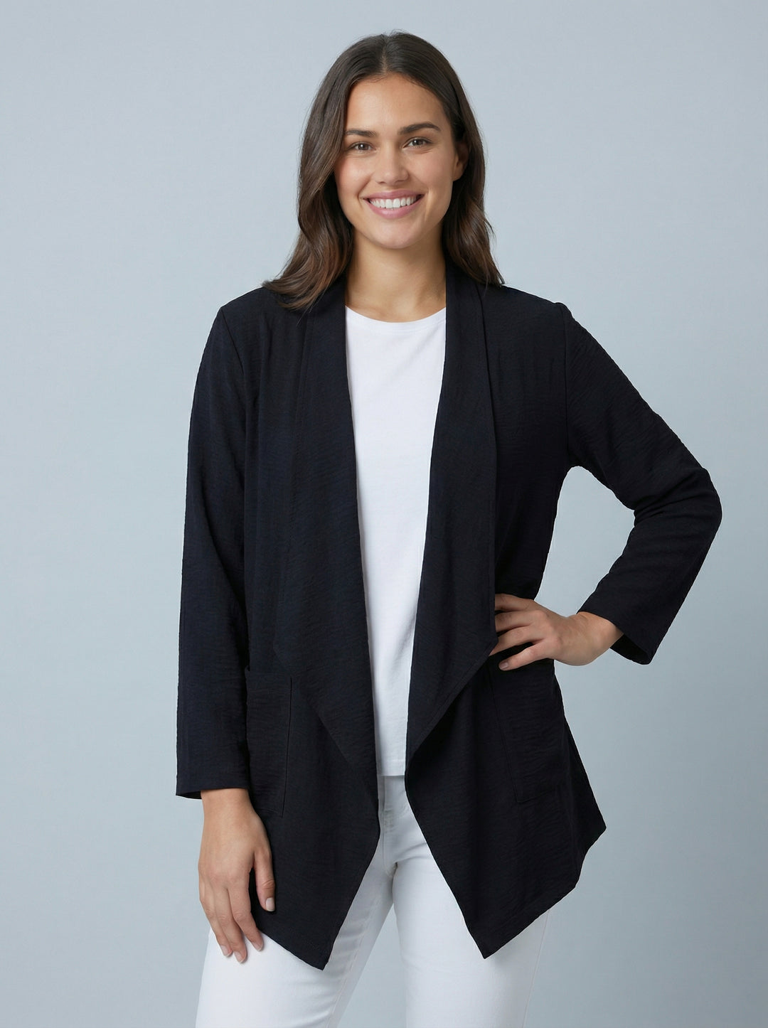 "AVA" Waterfall Jacket- Black