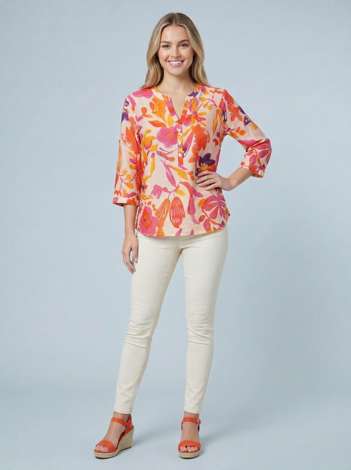 "MABEL” Floral Print  Blouse - Leafy Orange