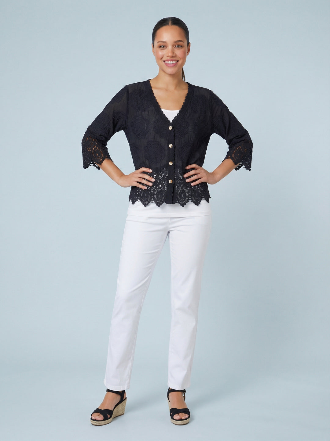 “GEMMA” Lace Top / Jacket - Black