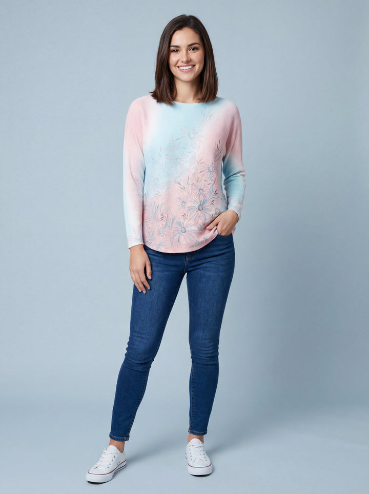 "LEAH" Ombre Soft Knit Jumper - Mint / Blush Pink