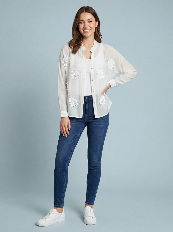 “ABBY” 3D Floral Shirt / Blouse - White
