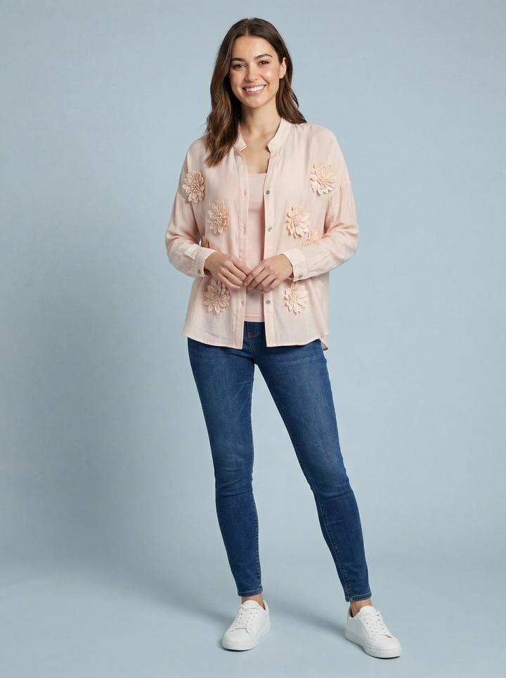 “ABBY” 3D Floral Shirt / Blouse - Blush Pink