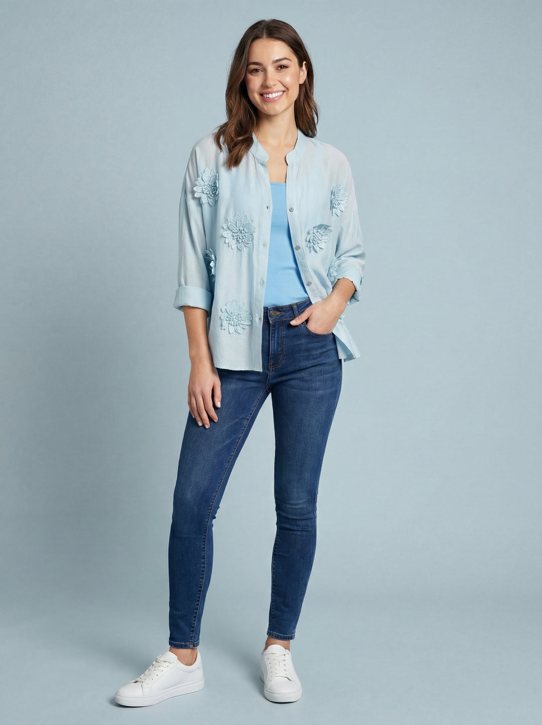 “ABBY” 3D Floral Shirt / Blouse - Sky Blue