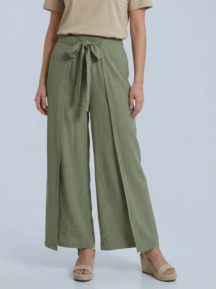"TILLY” Wrap Over Trousers  - Khaki Green