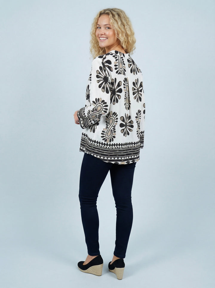 “HALLEY” Floral Print Blouse - Black