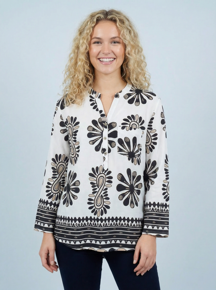 “HALLEY” Floral Print Blouse - Black