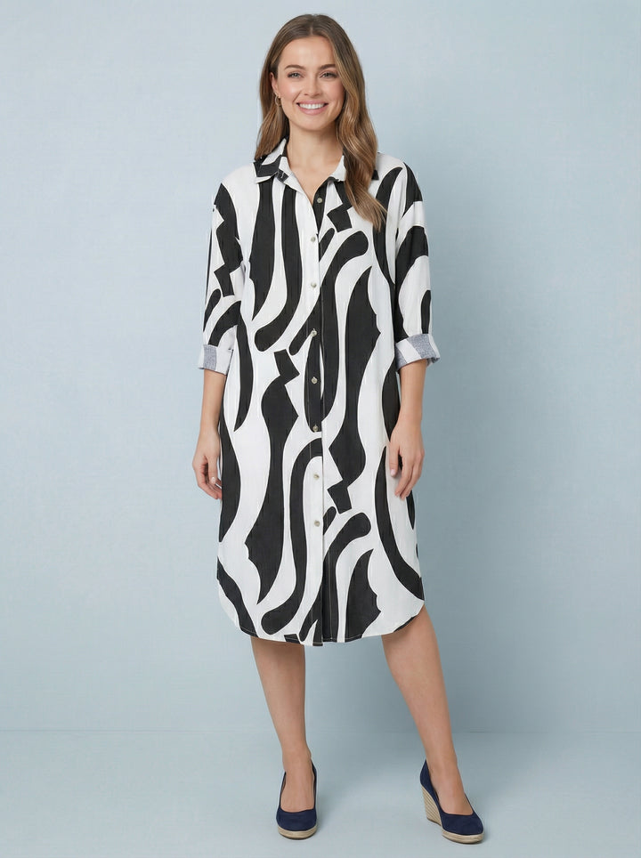 “TINA”  Geometric Print Shirt / Dress - Black / White