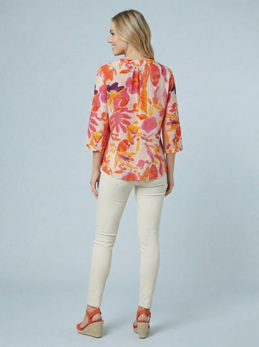 "MABEL” Floral Print  Blouse - Leafy Orange