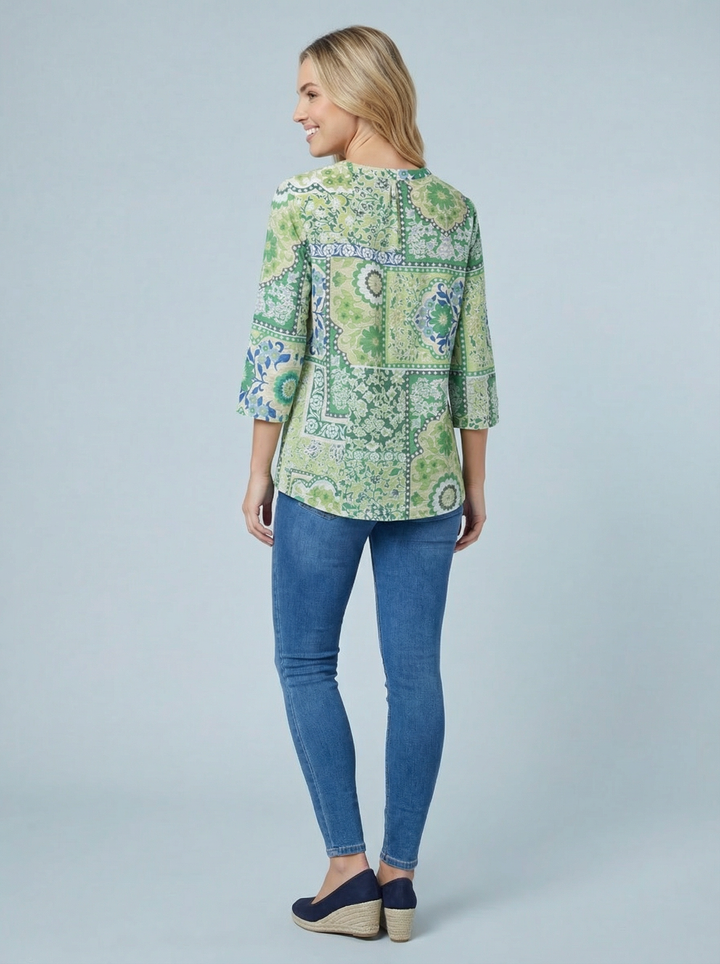 "MABEL” Floral Print  Blouse - Leafy Green