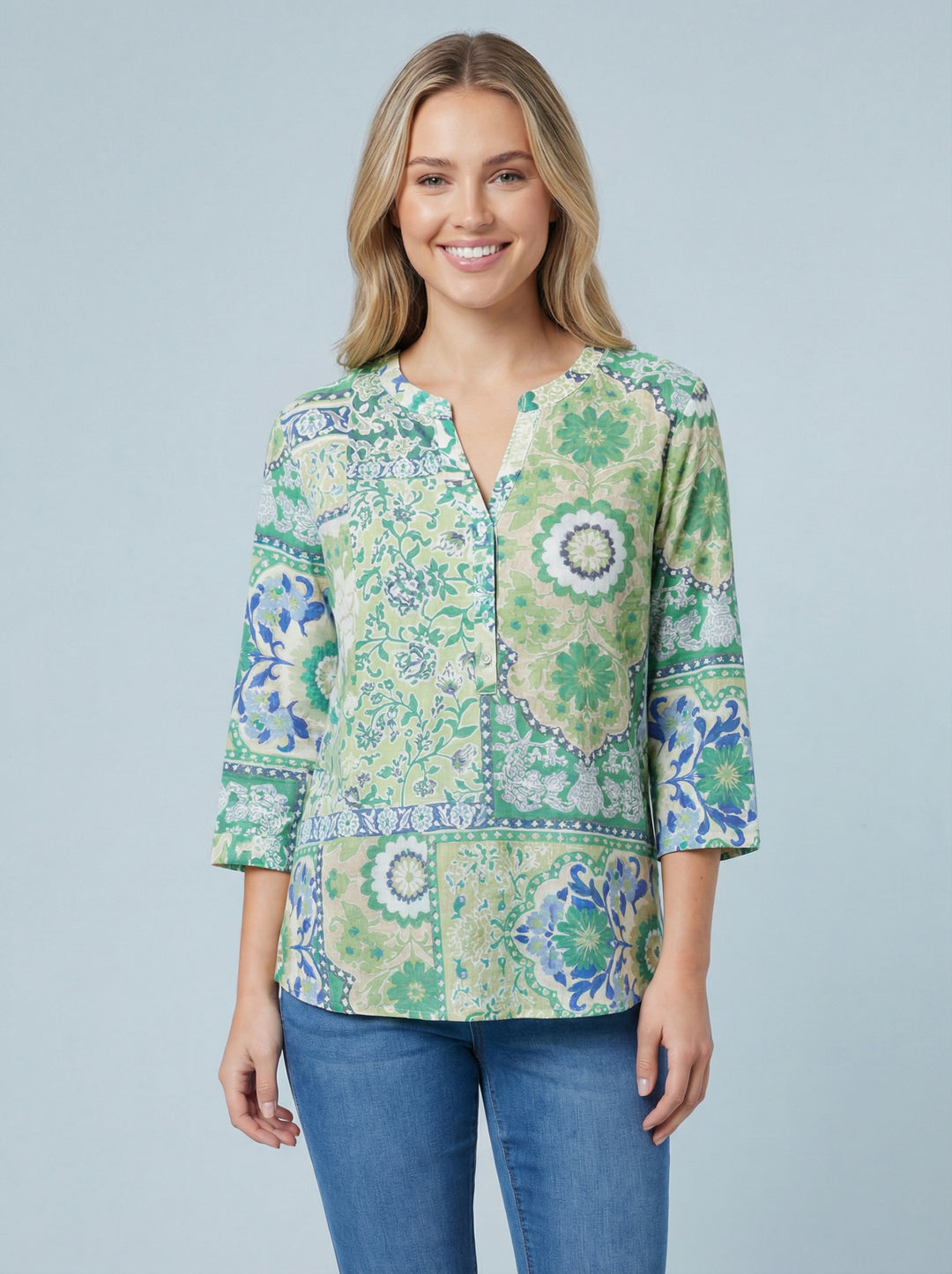 "MABEL” Floral Print  Blouse - Leafy Green
