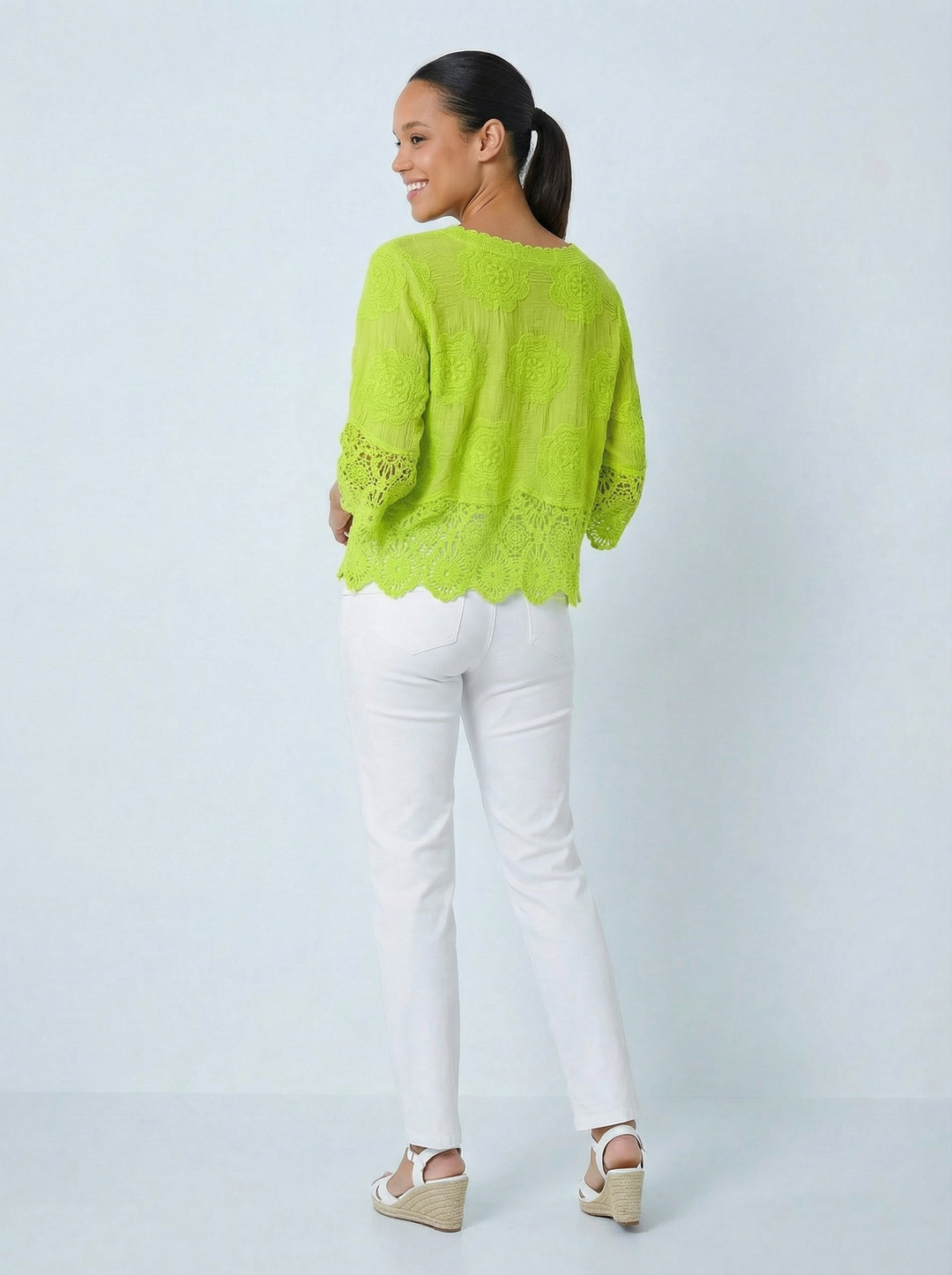 “GEMMA” Lace Top / Jacket - Lime Green