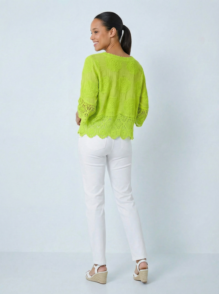 “GEMMA” Lace Top / Jacket - Lime Green