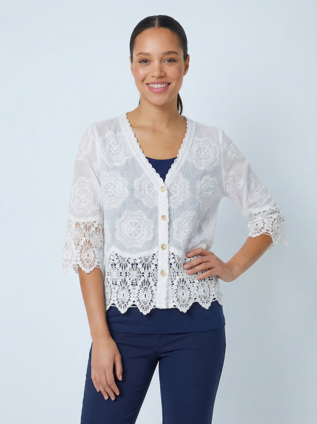“GEMMA” Lace Top / Jacket - White