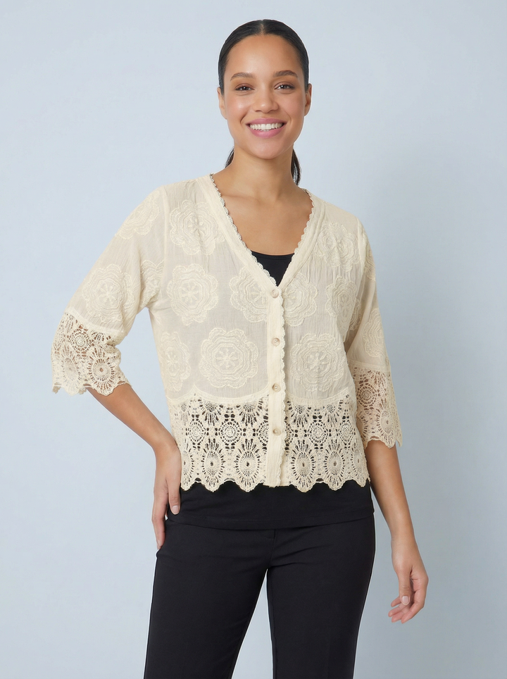 “GEMMA” Lace Top / Jacket - Cream