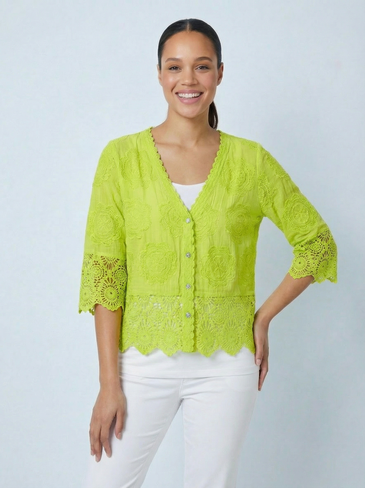 “GEMMA” Lace Top / Jacket - Lime Green