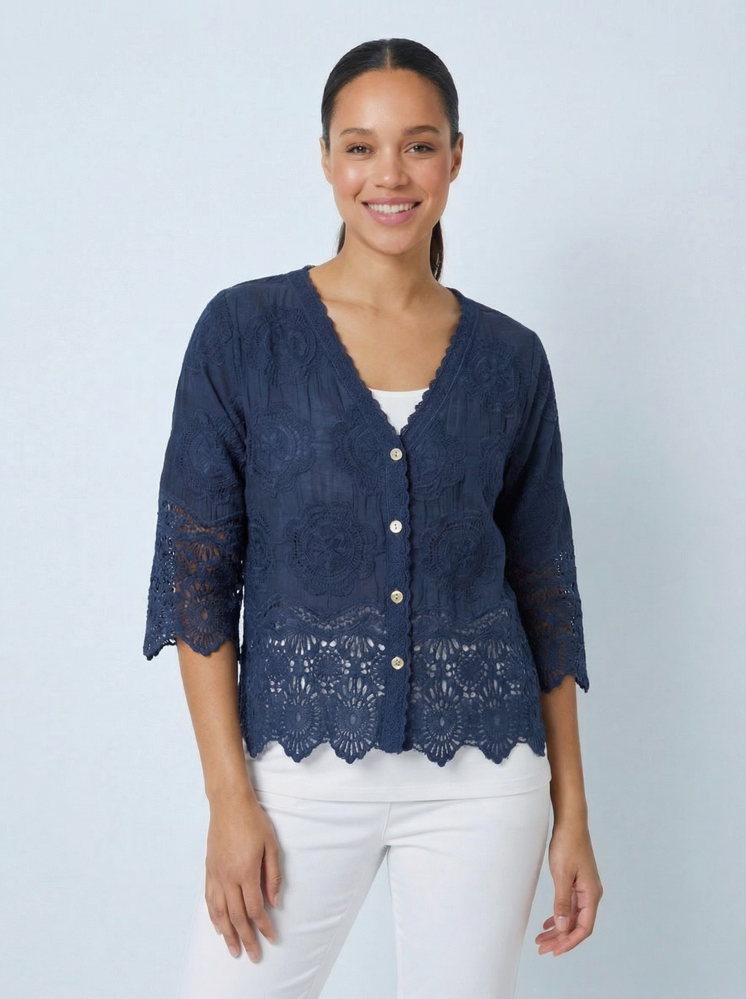 “GEMMA” Lace Top / Jacket - Navy