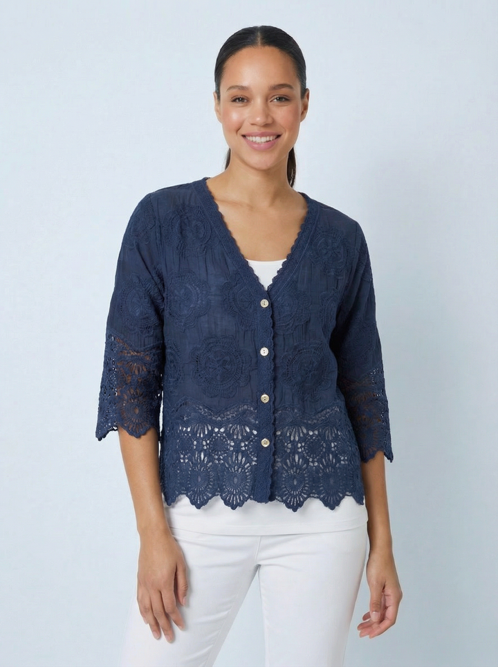 “GEMMA” Lace Top / Jacket - Navy