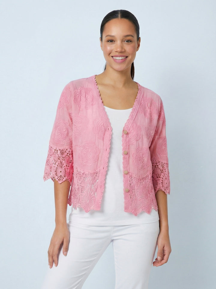 “GEMMA” Lace Top / Jacket - Blush Pink