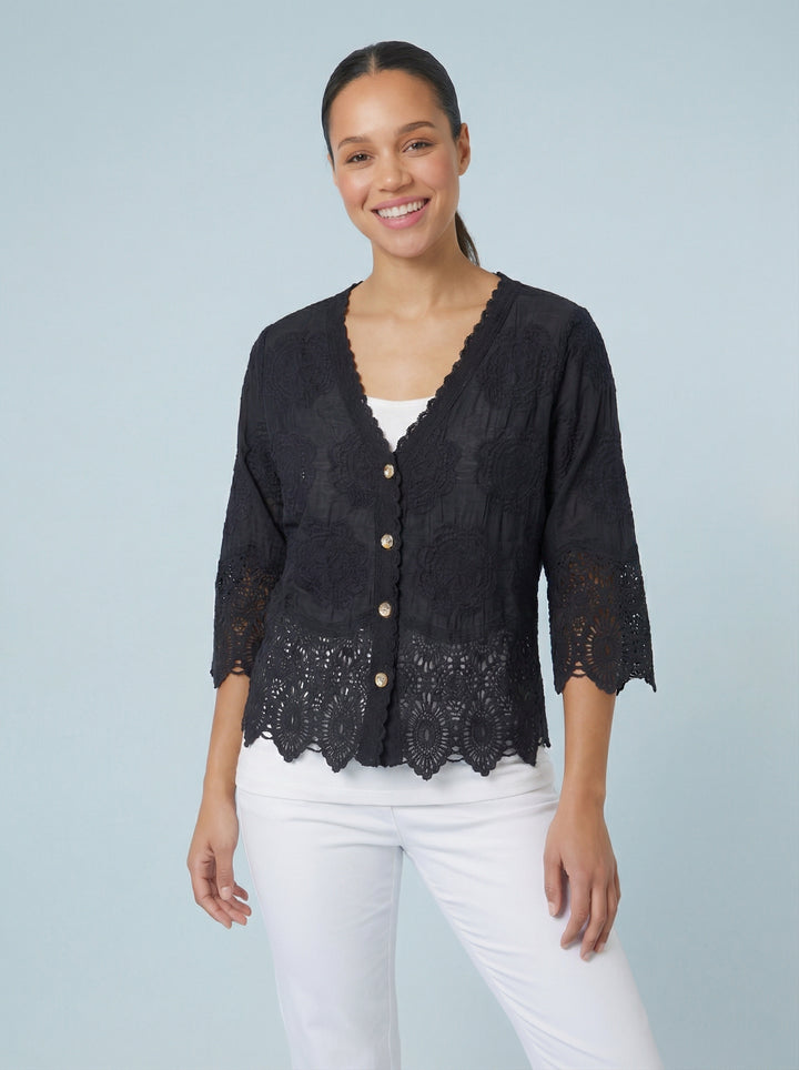 “GEMMA” Lace Top / Jacket - Black