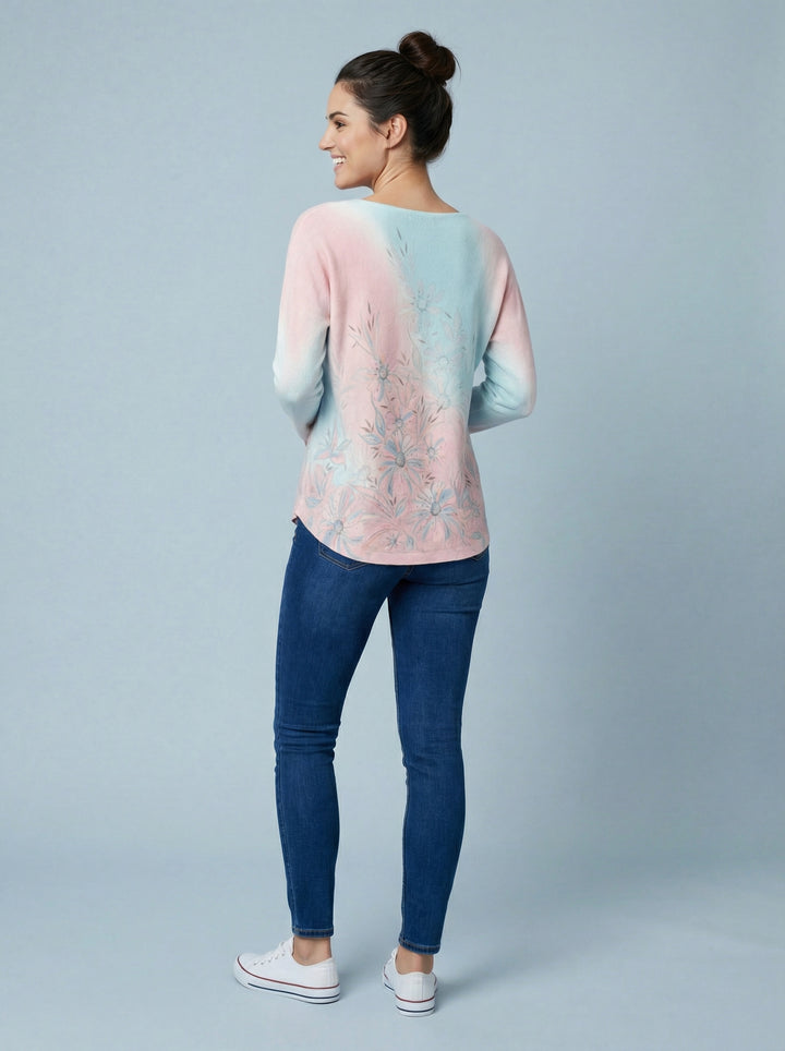 "LEAH" Ombre Soft Knit Jumper - Mint / Blush Pink