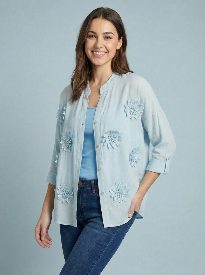 “ABBY” 3D Floral Shirt / Blouse - Sky Blue