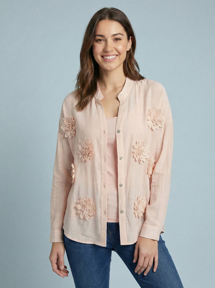 “ABBY” 3D Floral Shirt / Blouse - Blush Pink
