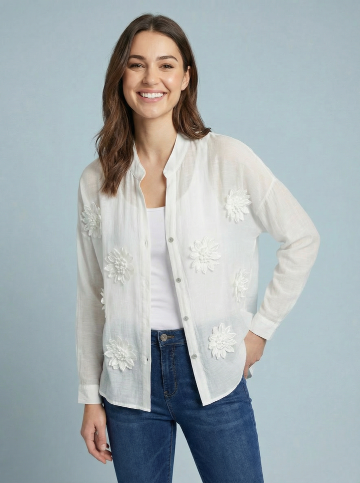 “ABBY” 3D Floral Shirt / Blouse - White