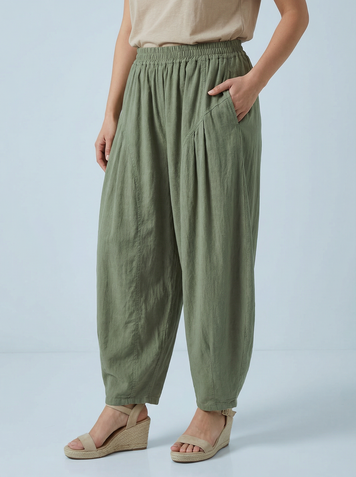 "FLORENCE”  Barrel Trousers - Khaki Green