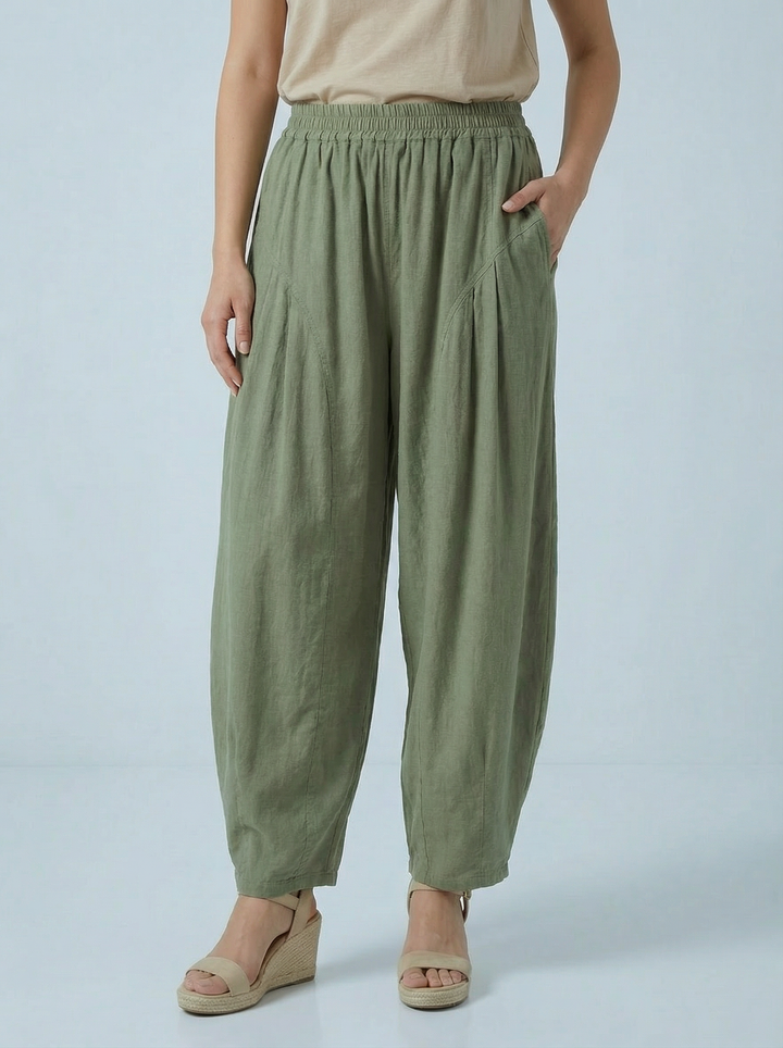"FLORENCE”  Barrel Trousers - Khaki Green