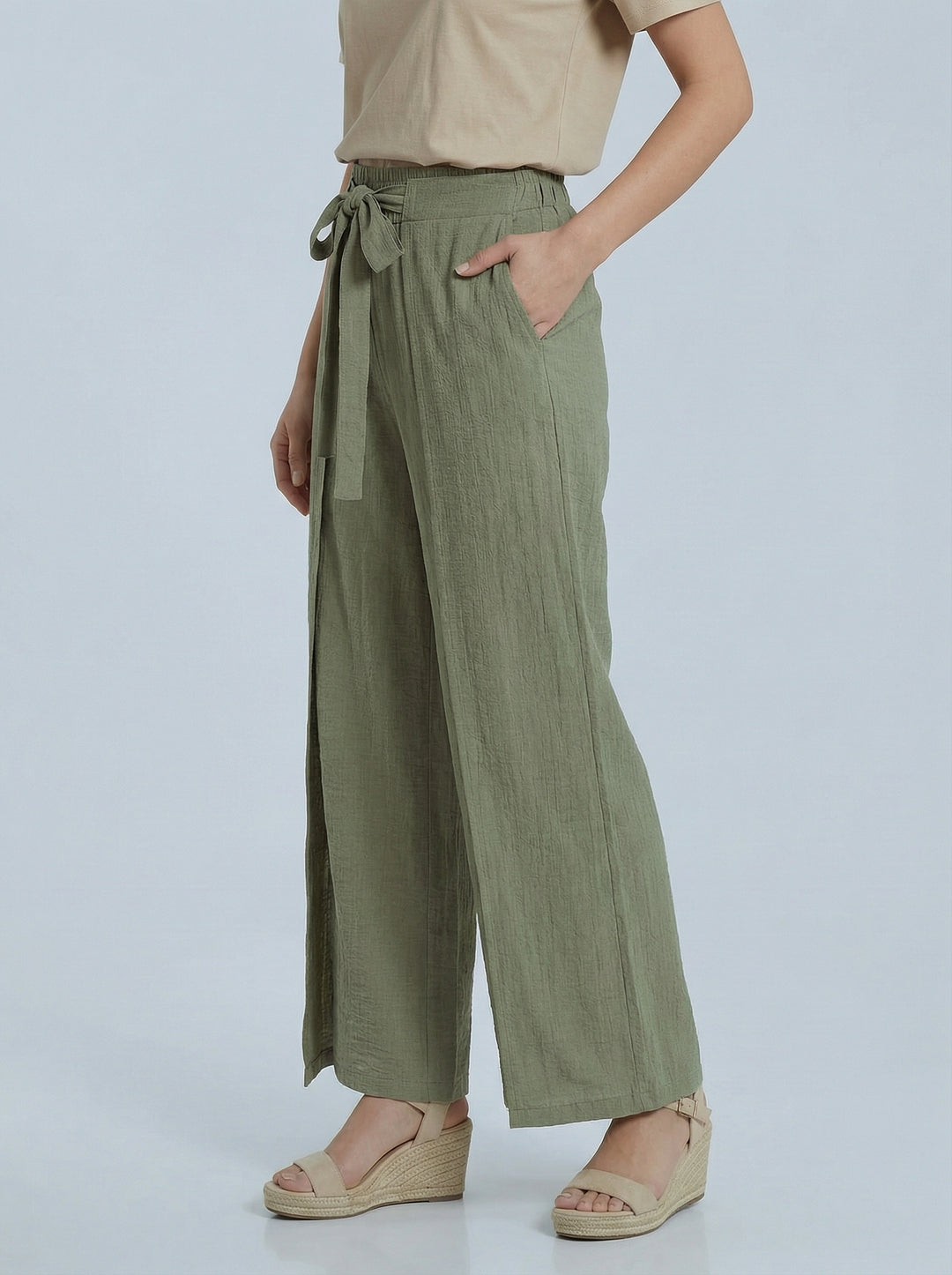 "TILLY” Wrap Over Trousers  - Khaki Green