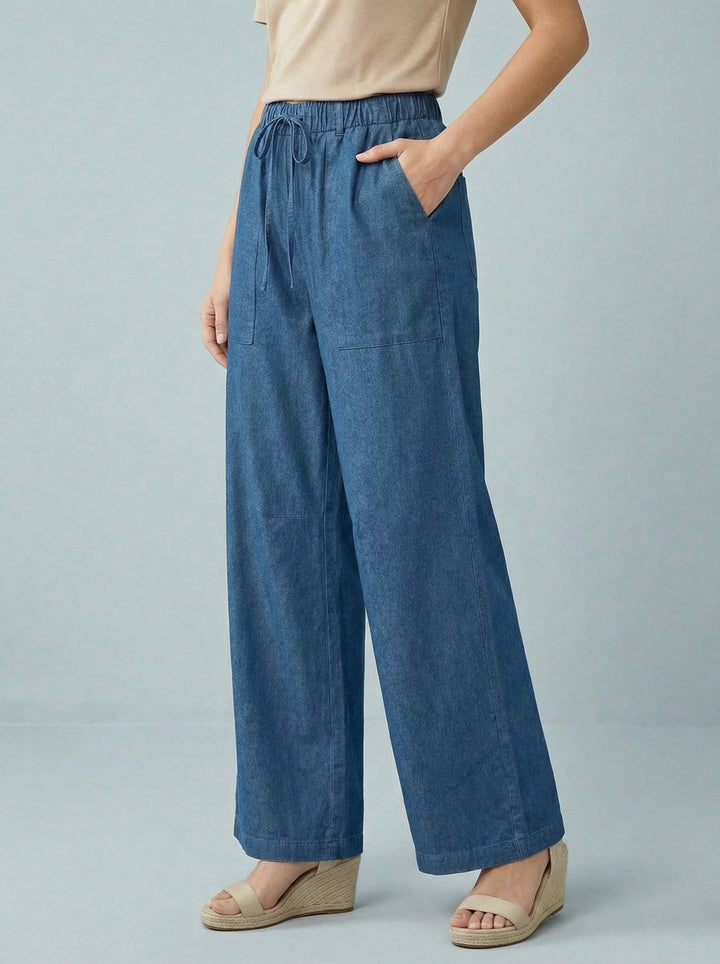 "JULIE” Wide Leg Trousers - Light Denim