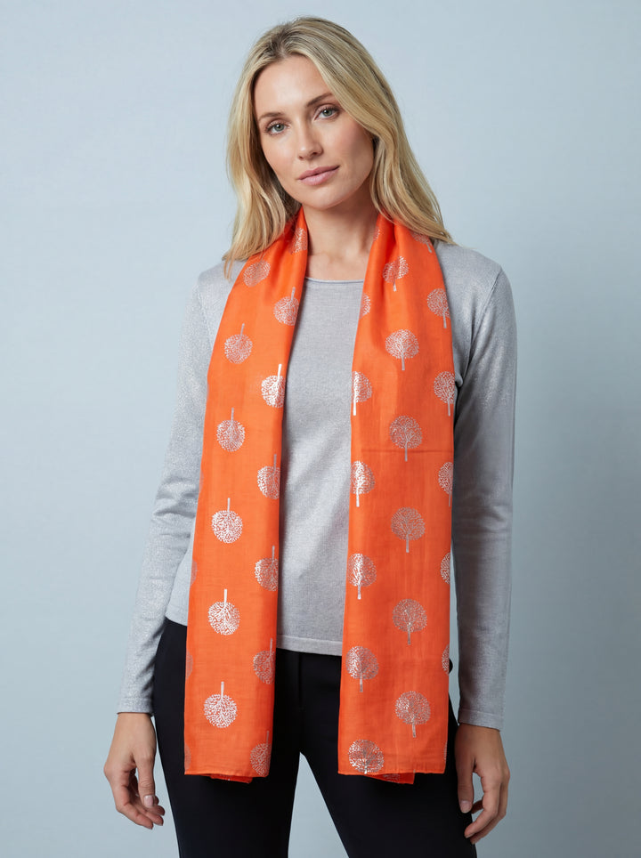 No.120 Tree Print Scarf-Orange & Grey