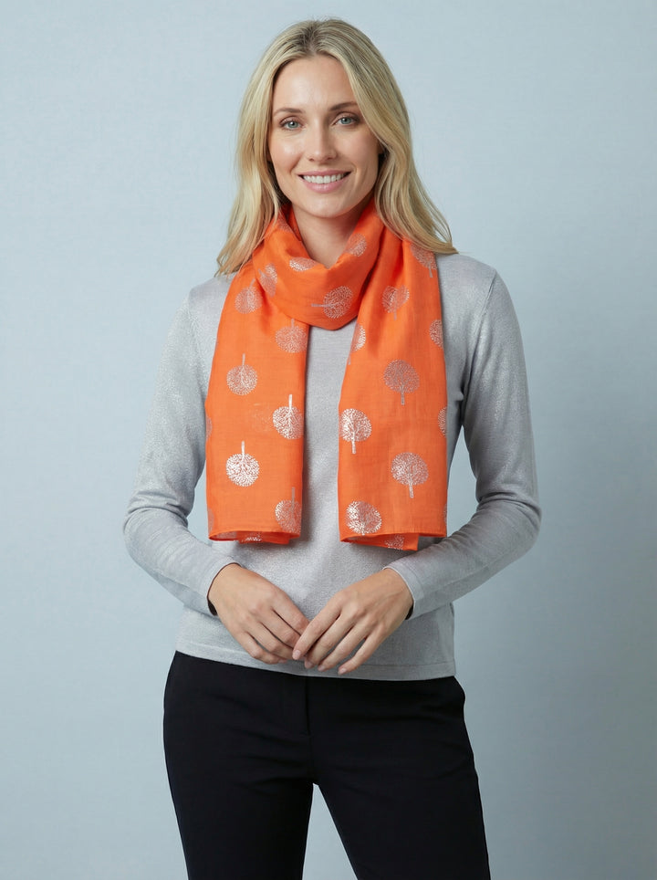 No.120 Tree Print Scarf-Orange & Grey