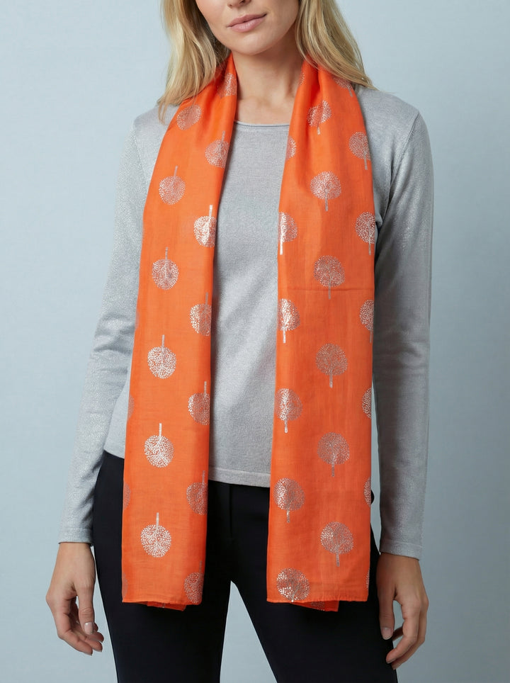 No.120 Tree Print Scarf-Orange & Grey