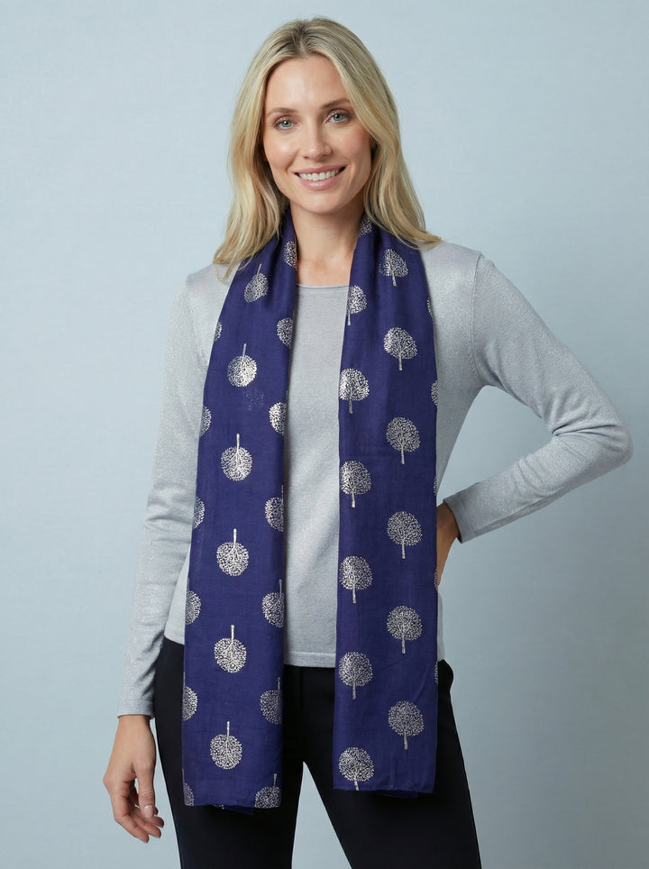 No.120 Tree Print Scarf-Purple & Grey