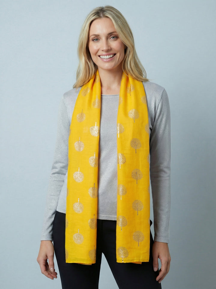 No.120 Tree Print Scarf-Yellow & Grey